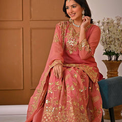 Heavy Crunchy Silk Material With Sequence And Embroidery Work Sharara Palazzo Suit Set