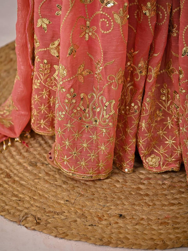 Heavy Crunchy Silk Material With Sequence And Embroidery Work Sharara Palazzo Suit Set