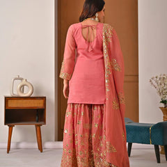 Heavy Crunchy Silk Material With Sequence And Embroidery Work Sharara Palazzo Suit Set