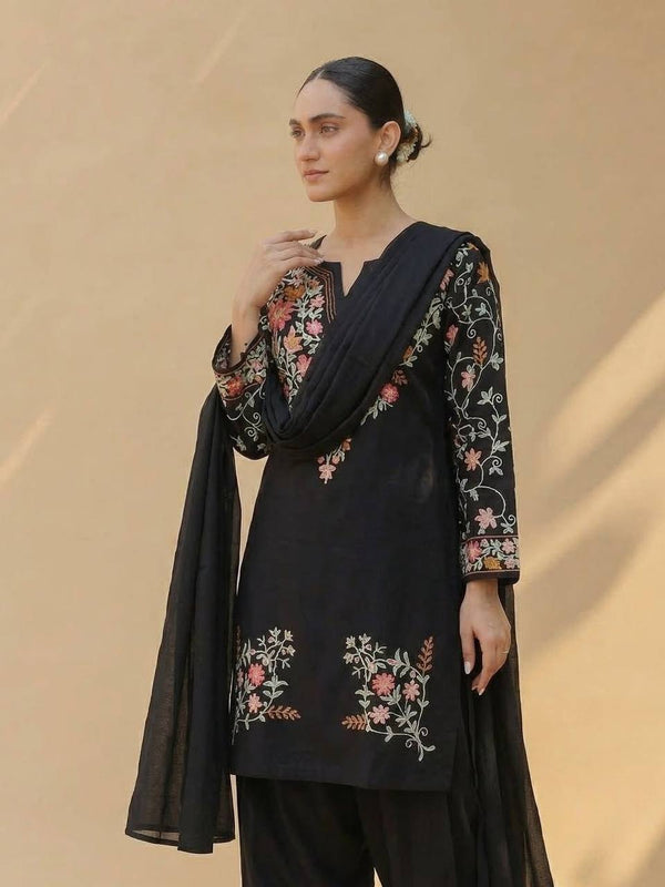 Heavy Roman Silk With Embroidery Work Suit Set
