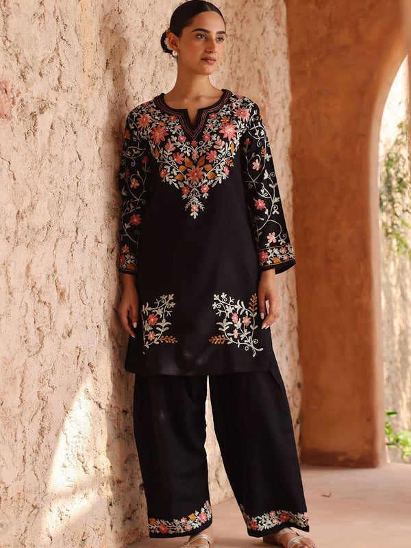 Heavy Roman Silk With Embroidery Work Suit Set