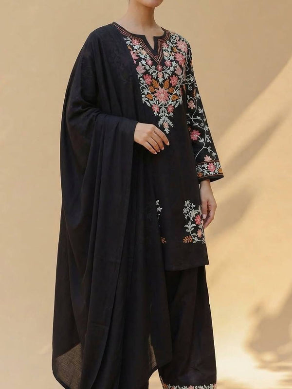 Heavy Roman Silk With Embroidery Work Suit Set