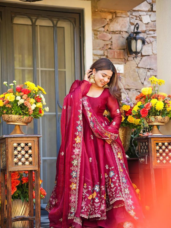 Tabby Organza With Bids Hand Work and Embroidery Work Anarkali Suit