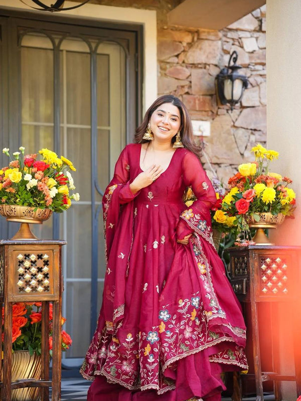 Tabby Organza With Bids Hand Work and Embroidery Work Anarkali Suit