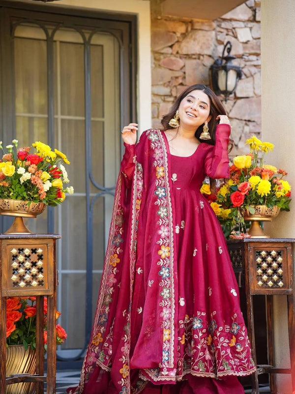 Tabby Organza With Bids Hand Work and Embroidery Work Anarkali Suit