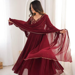 Heavy Faux Georgette With Bids Hand Work Designer Gown Anarkali Suit