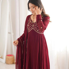 Heavy Faux Georgette With Bids Hand Work Designer Gown Anarkali Suit