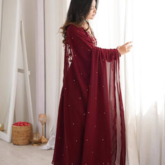 Heavy Faux Georgette With Bids Hand Work Designer Gown Anarkali Suit