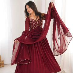 Heavy Faux Georgette With Bids Hand Work Designer Gown Anarkali Suit