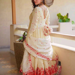 Pure Cosmos Silk Material And Thread Embroidery Work Anarkali Suit In New Fancy Style