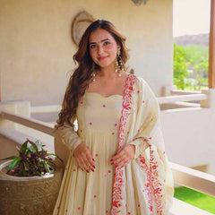 Pure Cosmos Silk Material And Thread Embroidery Work Anarkali Suit In New Fancy Style