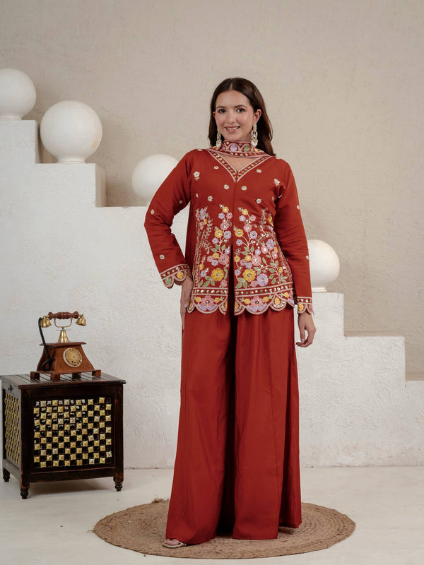 New Designer Party Wear Look Top , Sharara Plazzo and Dupatta, New Fancy Style