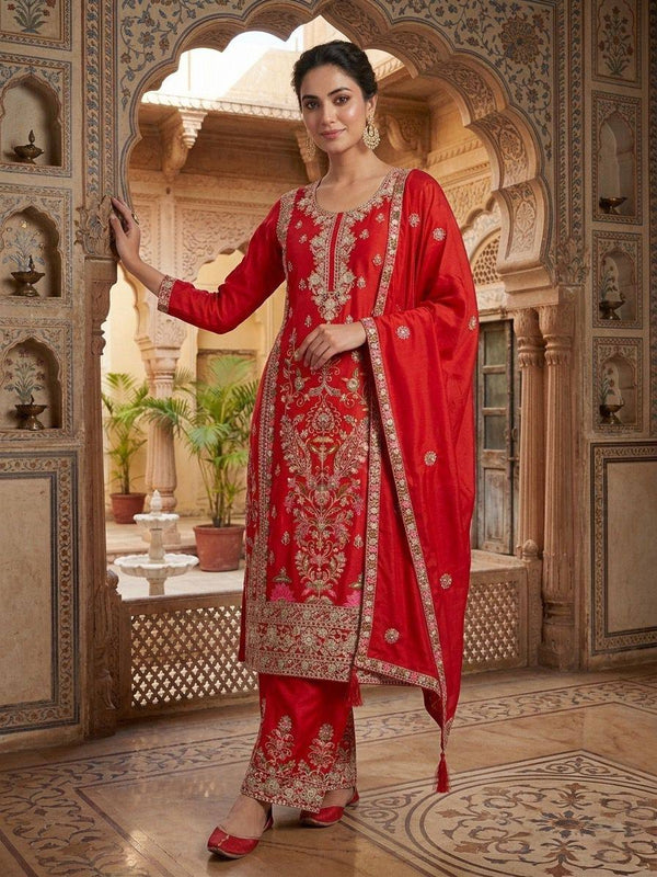 Pure Heavy Chinnon Silk Palazzo Suit Set