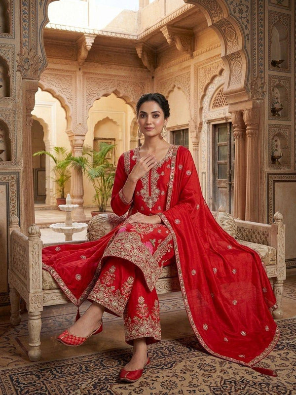 Pure Heavy Chinnon Silk Palazzo Suit Set