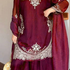 Heavy Fendy Silk Material With 5mm Sequence Embroidery Work Palazzo Suit Set