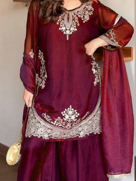 Heavy Fendy Silk Material With 5mm Sequence Embroidery Work Palazzo Suit Set