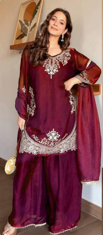 Heavy Fendy Silk Material With 5mm Sequence Embroidery Work Palazzo Suit Set