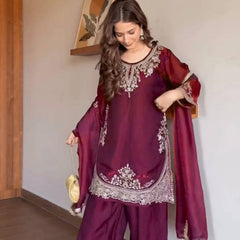Heavy Fendy Silk Material With 5mm Sequence Embroidery Work Palazzo Suit Set