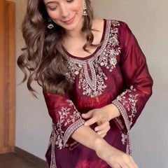 Heavy Fendy Silk Material With 5mm Sequence Embroidery Work Palazzo Suit Set