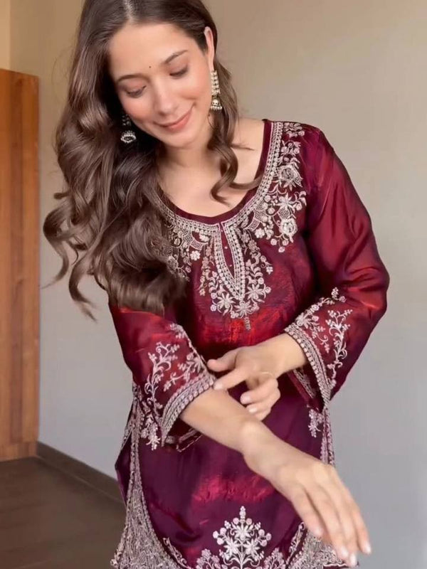 Heavy Fendy Silk Material With 5mm Sequence Embroidery Work Palazzo Suit Set