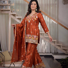 Sindoori Satin Silk Material Palazzo Pant Suit Set