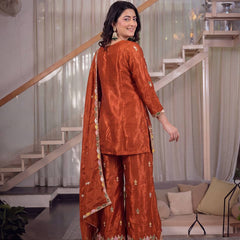 Sindoori Satin Silk Material Palazzo Pant Suit Set