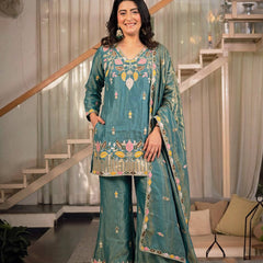 Sindoori Satin Silk Material Palazzo Pant Suit Set