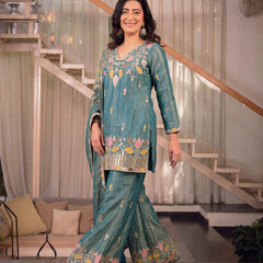 Sindoori Satin Silk Material Palazzo Pant Suit Set