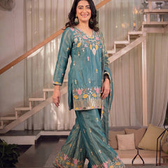 Sindoori Satin Silk Material Palazzo Pant Suit Set