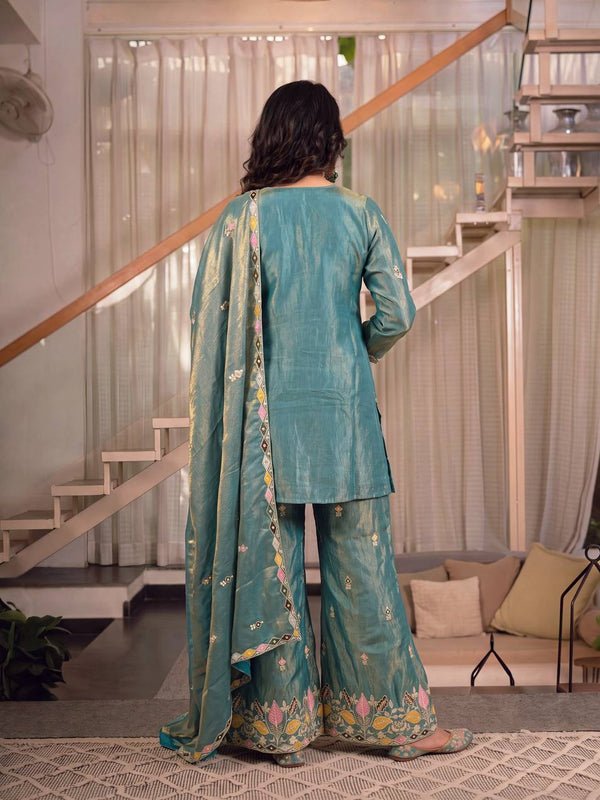 Sindoori Satin Silk Material Palazzo Pant Suit Set