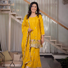 Sindoori Satin Silk Material Palazzo Pant Suit Set