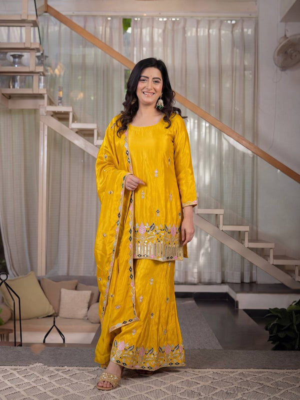 Sindoori Satin Silk Material Palazzo Pant Suit Set