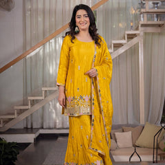 Sindoori Satin Silk Material Palazzo Pant Suit Set