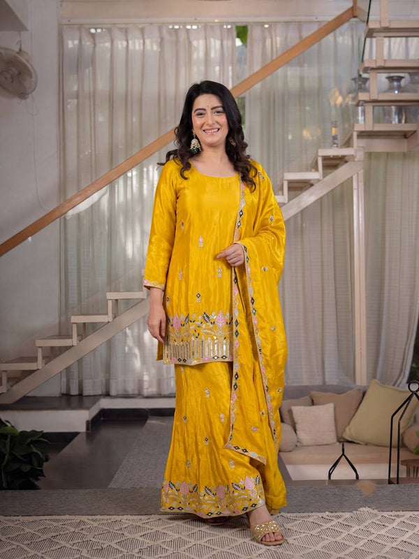 Sindoori Satin Silk Material Palazzo Pant Suit Set