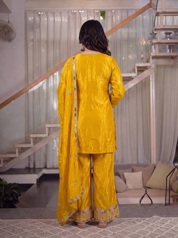 Sindoori Satin Silk Material Palazzo Pant Suit Set