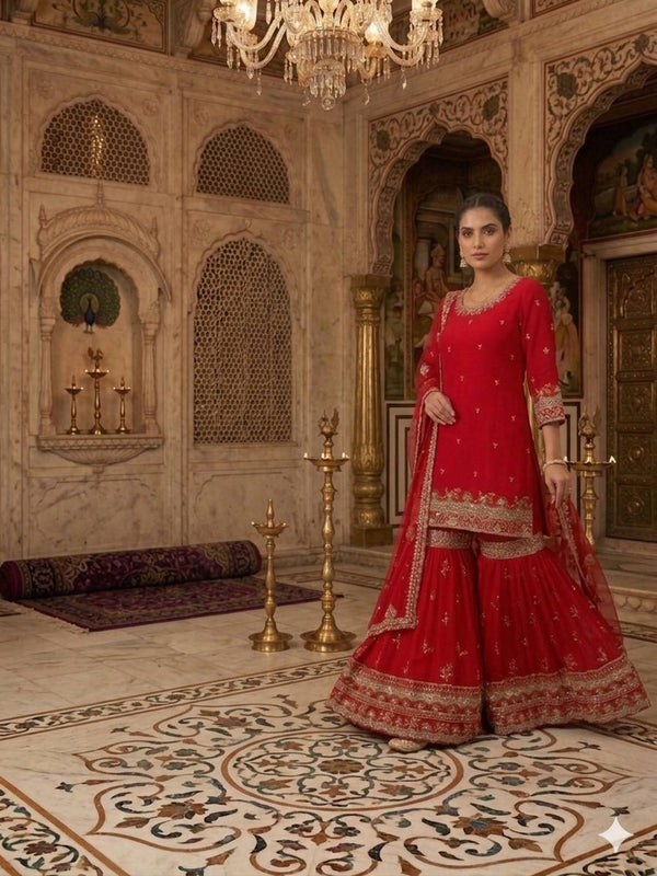 Designer Party Wear Look Top , Sharara Plazzo and Dupatta