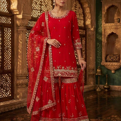 Designer Party Wear Look Top , Sharara Plazzo and Dupatta