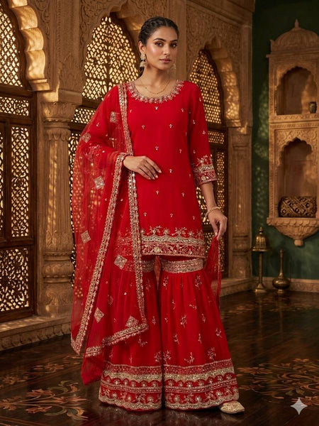 Designer Party Wear Look Top , Sharara Plazzo and Dupatta