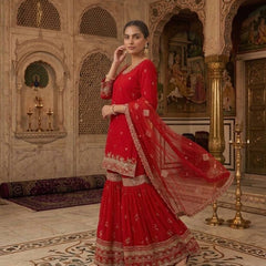 Designer Party Wear Look Top , Sharara Plazzo and Dupatta
