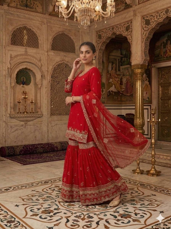 Designer Party Wear Look Top , Sharara Plazzo and Dupatta