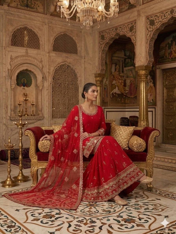 Designer Party Wear Look Top , Sharara Plazzo and Dupatta