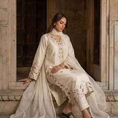 Pure Roman Glass With Embroidery Sequence Work, Fancy Belly Sleeves, Cutwork, And Tassels Kaftan Suit Set