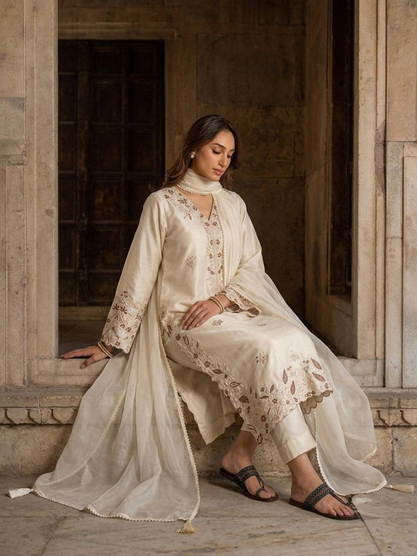 Pure Roman Glass With Embroidery Sequence Work, Fancy Belly Sleeves, Cutwork, And Tassels Kaftan Suit Set