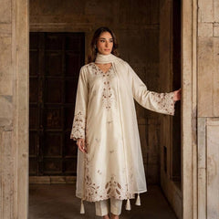 Pure Roman Glass With Embroidery Sequence Work, Fancy Belly Sleeves, Cutwork, And Tassels Kaftan Suit Set