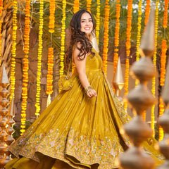 Heavy Natural Crep Silk With Sequence And Heavy Embroidery Work Anarkali Suit