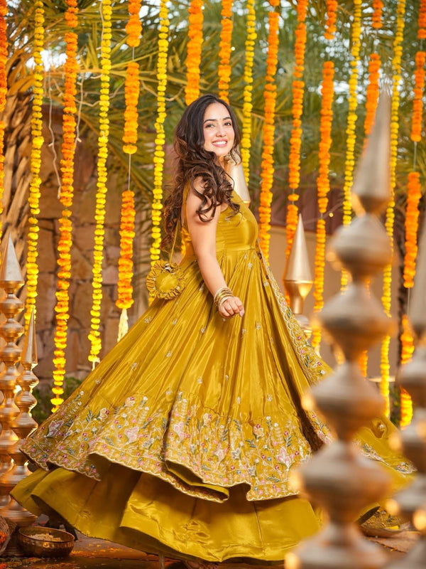 Heavy Natural Crep Silk With Sequence And Heavy Embroidery Work Anarkali Suit