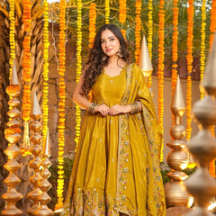 Heavy Natural Crep Silk With Sequence And Heavy Embroidery Work Anarkali Suit