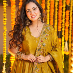 Heavy Natural Crep Silk With Sequence And Heavy Embroidery Work Anarkali Suit