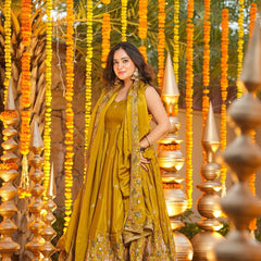 Heavy Natural Crep Silk With Sequence And Heavy Embroidery Work Anarkali Suit