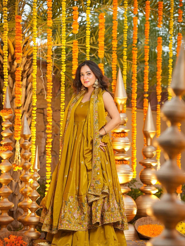Heavy Natural Crep Silk With Sequence And Heavy Embroidery Work Anarkali Suit